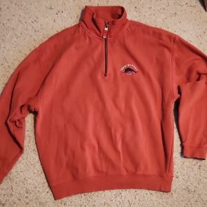 Tommy Bahama Red Zip Up Sweater with Stand-Up Collar and Relaxed Fit